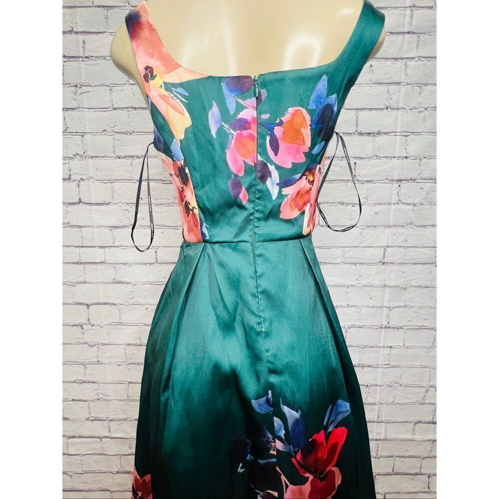 Julia Jordan Womens Green Multi Floral Mikado Pleated Fit & Flare Dress Sz 4 - Picture 3 of 9